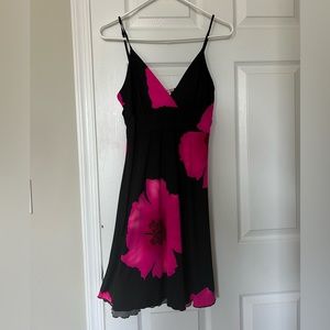 Women’s Body Central black with fuchsia flowers mini dress. A- line size: M